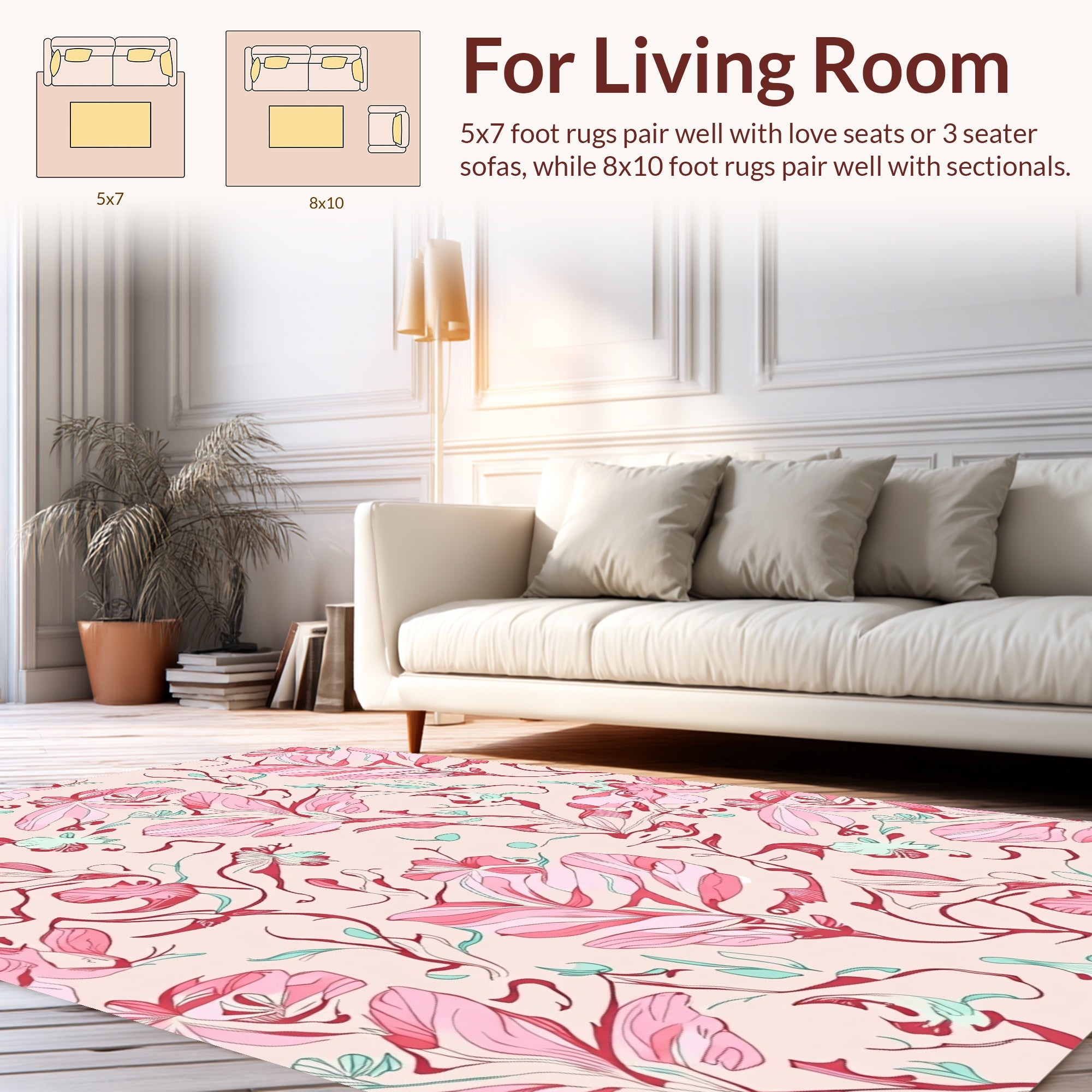 Soft Pink Floral Vine Pattern Rug
