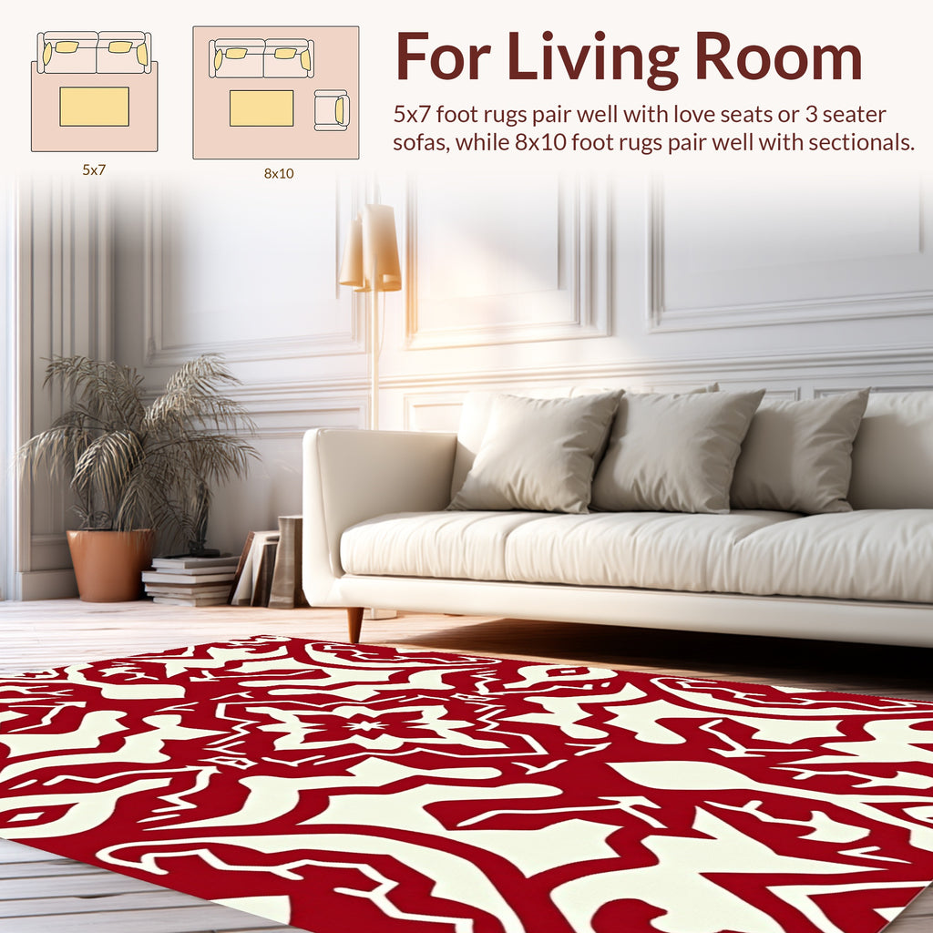 Red Cream Intricate Symmetry Design Rug