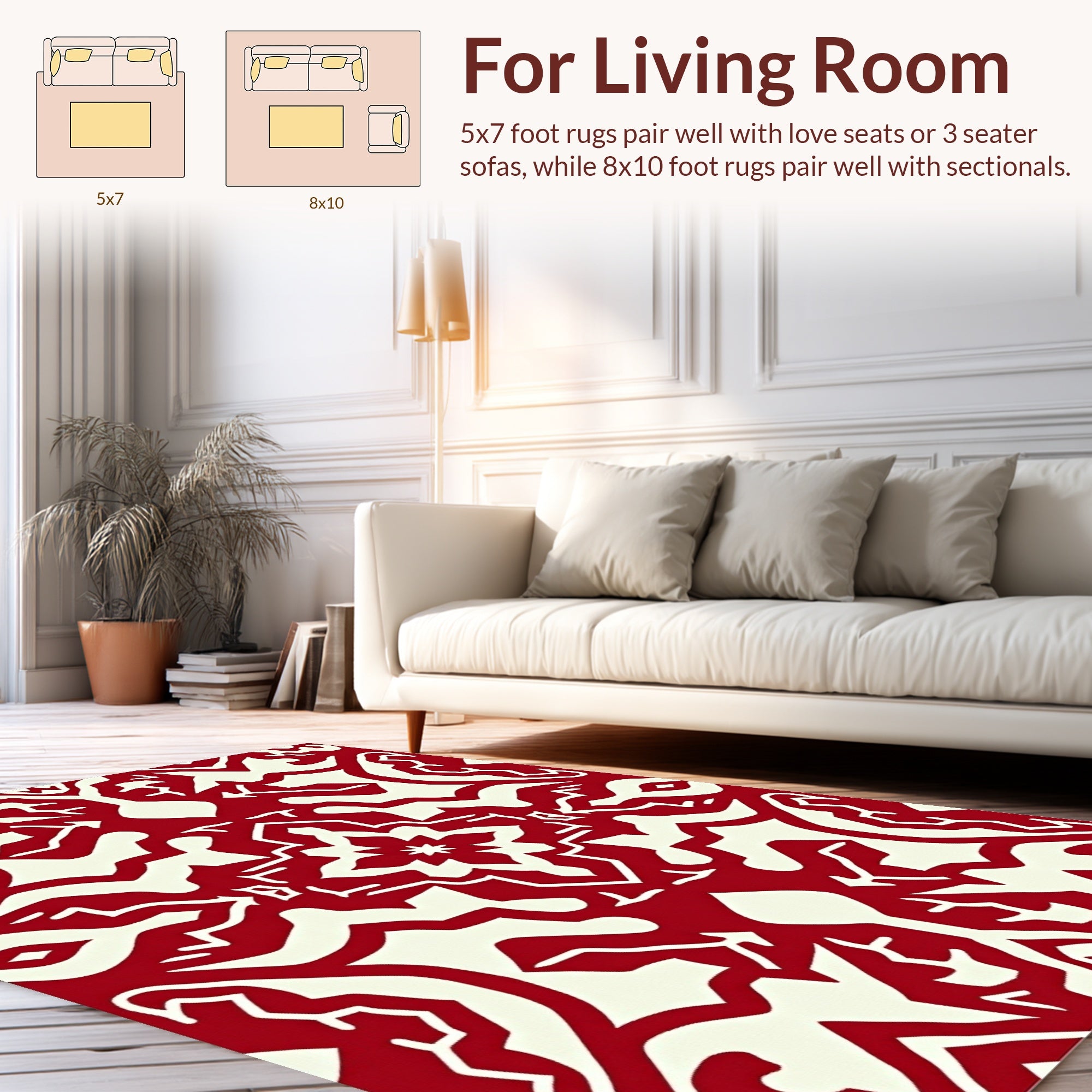 Red Cream Intricate Symmetry Design Rug