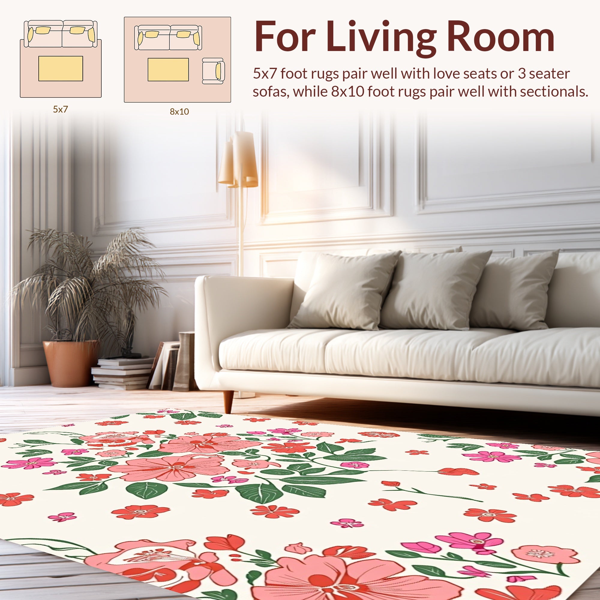 Vibrant Pink Coral Floral Print Rug
