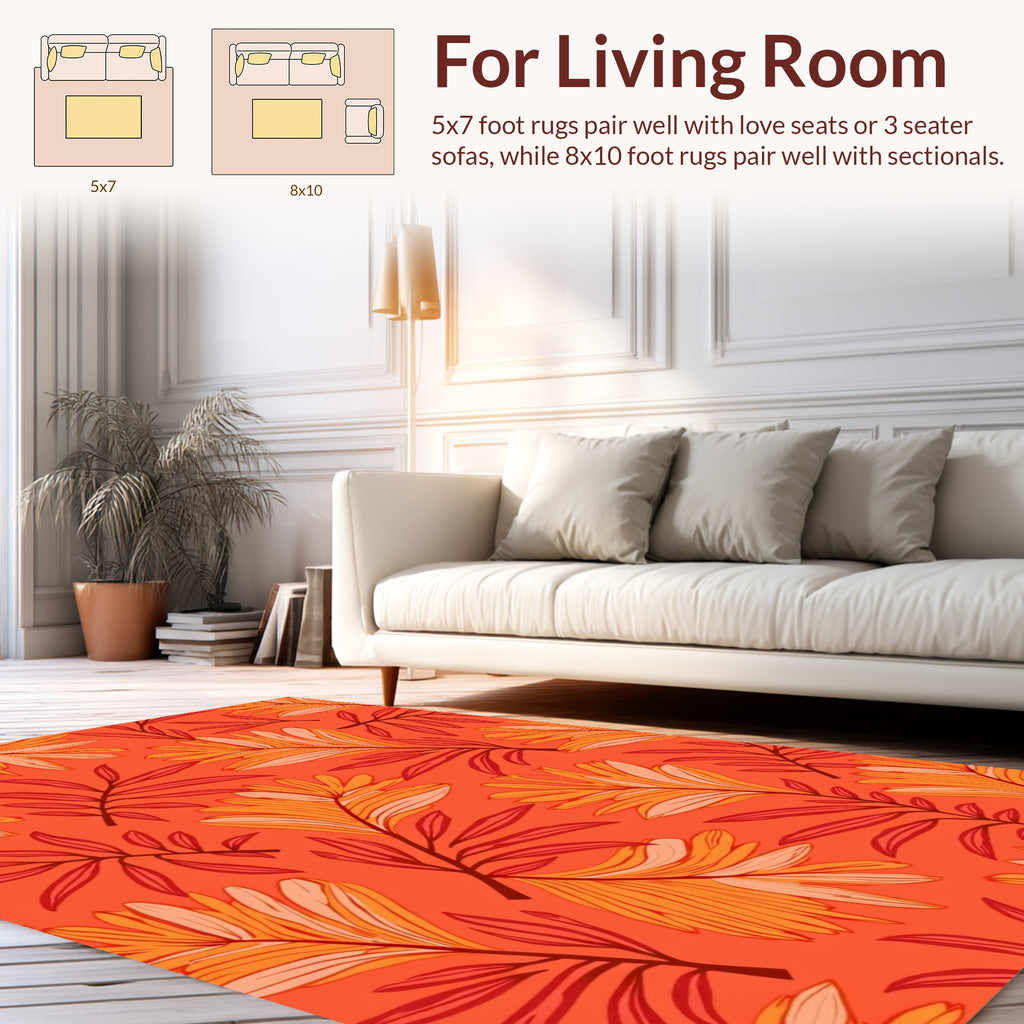 Warm Tropical Leaf Pattern Rug
