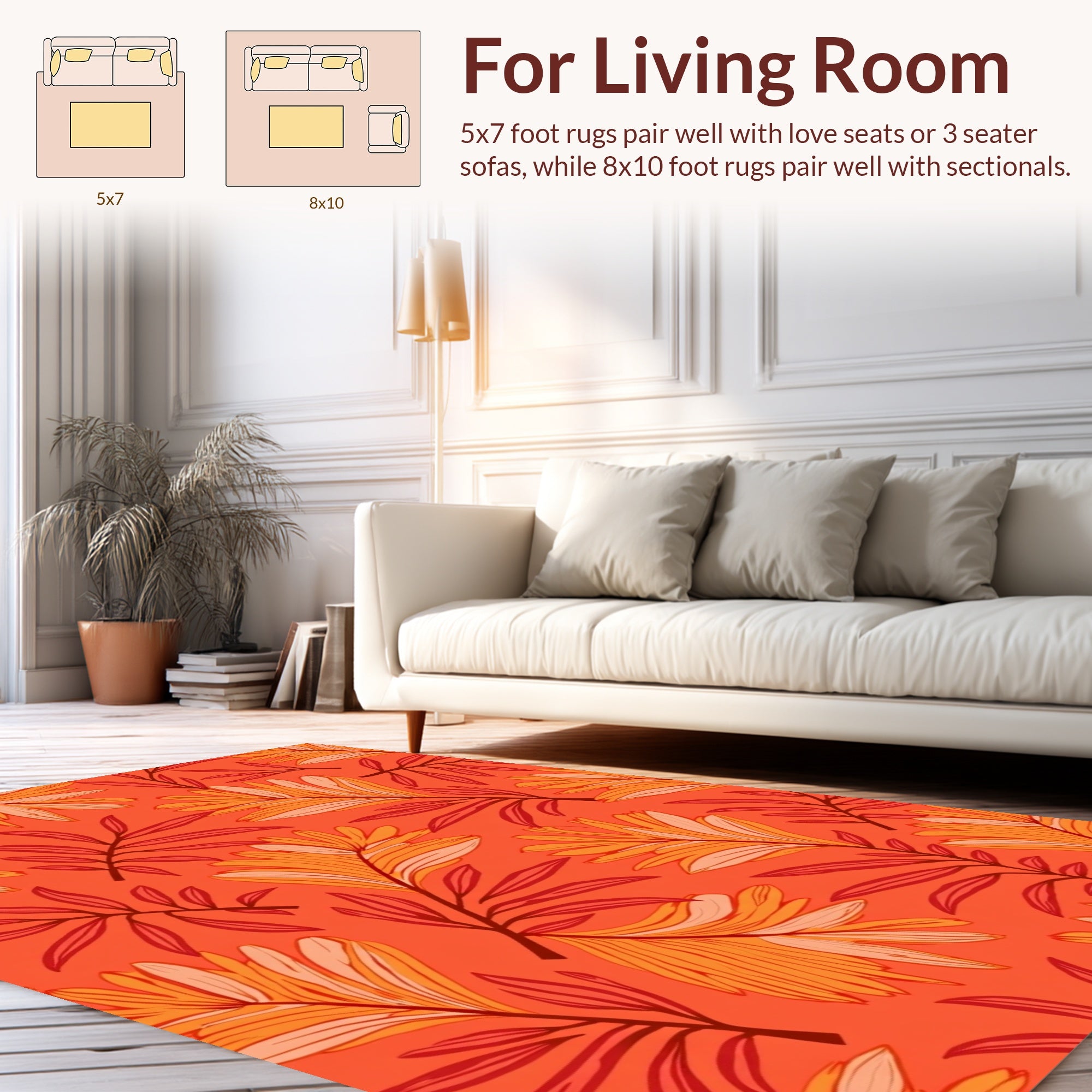 Warm Tropical Leaf Pattern Rug