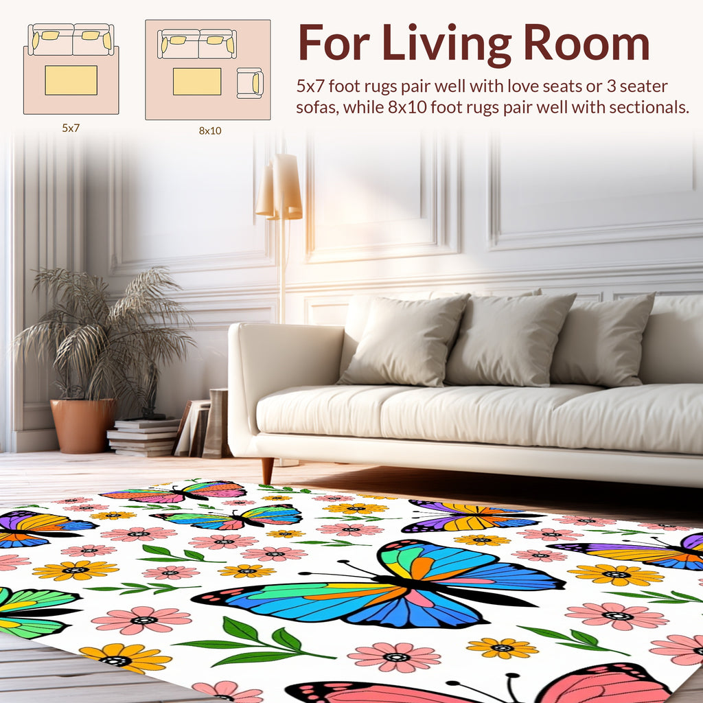 Whimsical Butterflies And Flowers Pattern Rug
