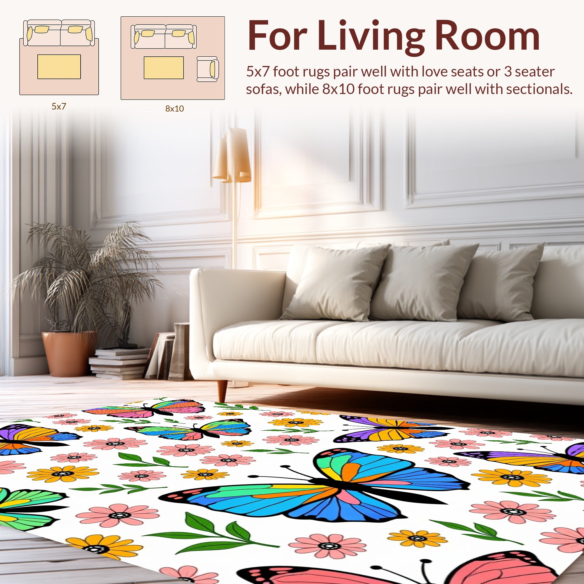 Whimsical Butterflies And Flowers Pattern Rug