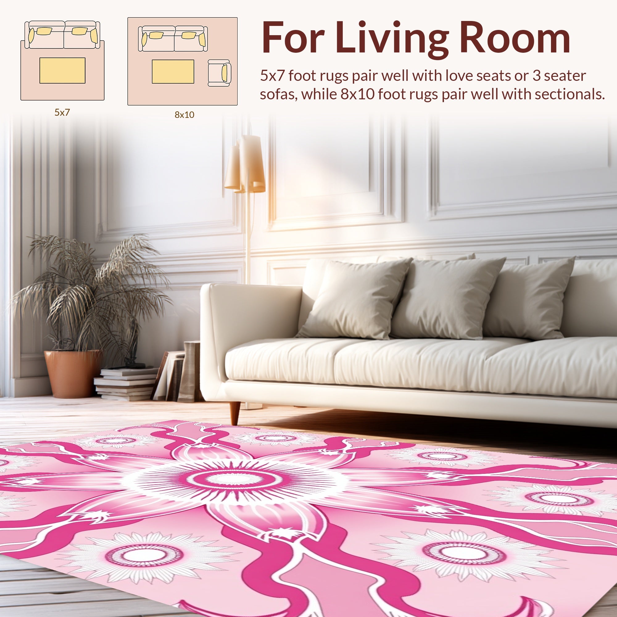 Radiant Pink Floral Mandala Pattern Rug