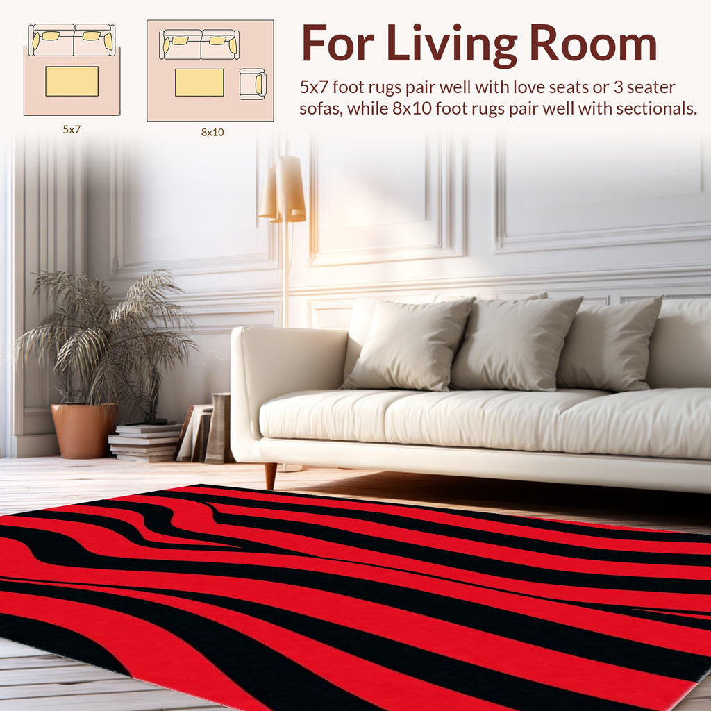 Bold Red Black Wavy Stripes Rug