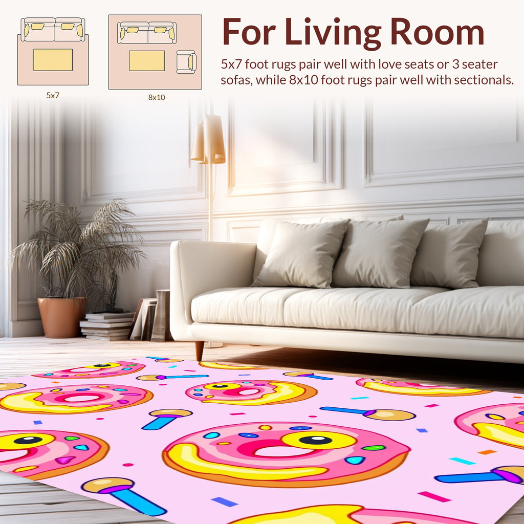 Whimsical Pink Donut Pattern Rug