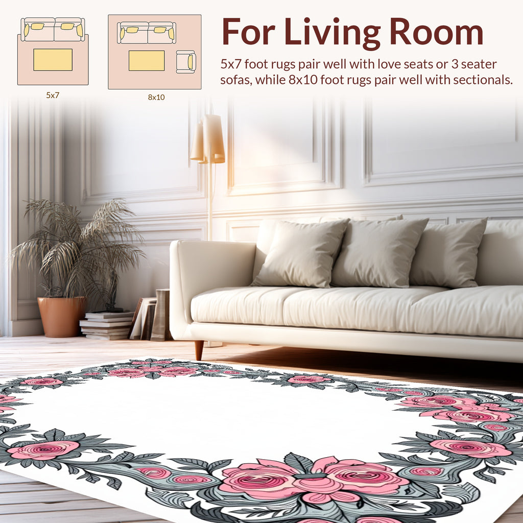 Pink Rose Floral Swirl Pattern Rug