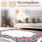 Pink Rose Floral Swirl Pattern Rug
