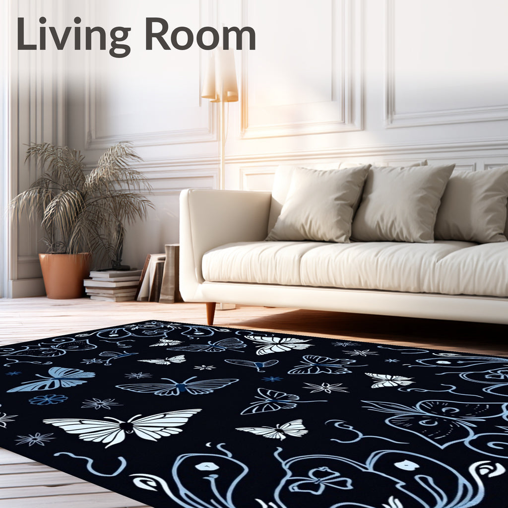 Midnight Blue Butterfly Meadow Rug