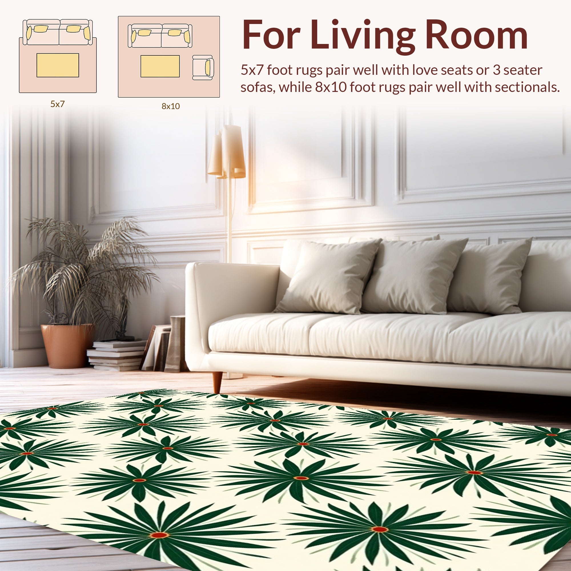 Green Starburst Floral Pattern Rug