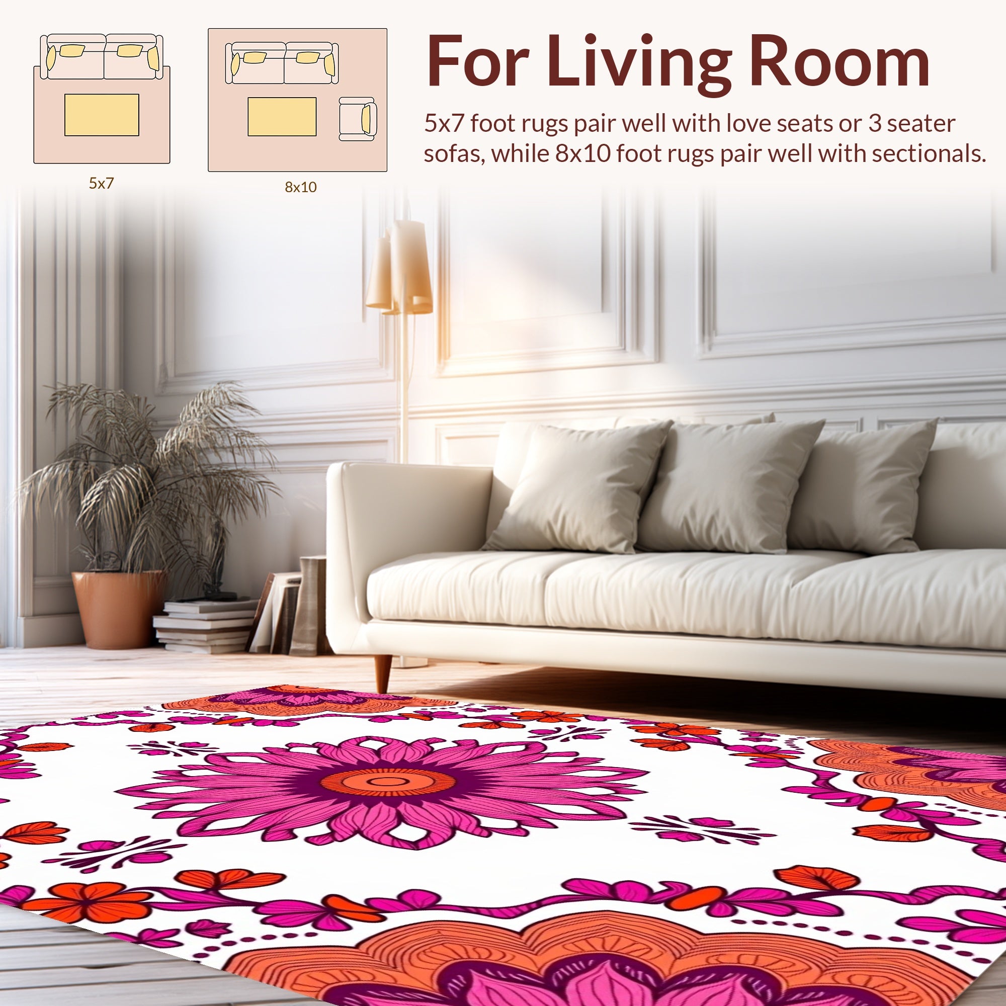 Vibrant Pink Orange Floral Mandala Pattern Rug