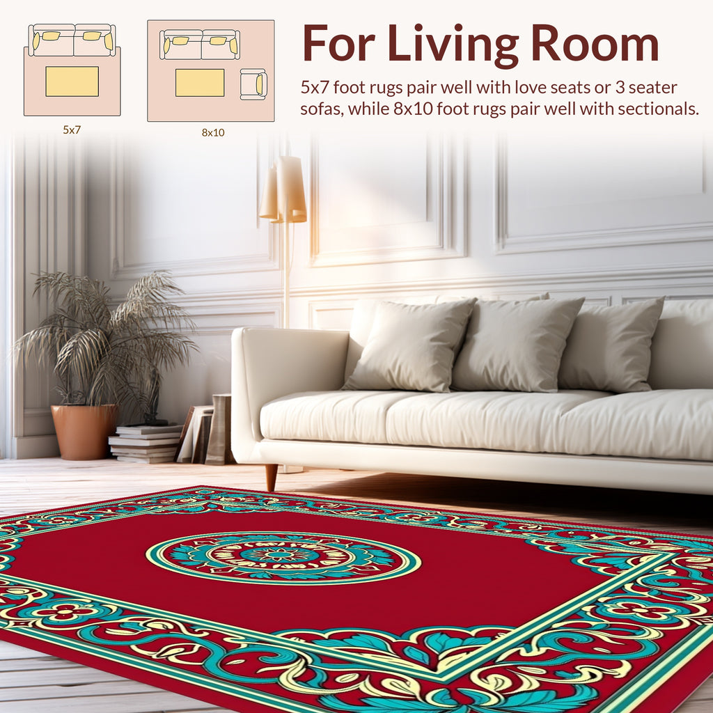 Ornamental Floral Border Medallion Design Rug