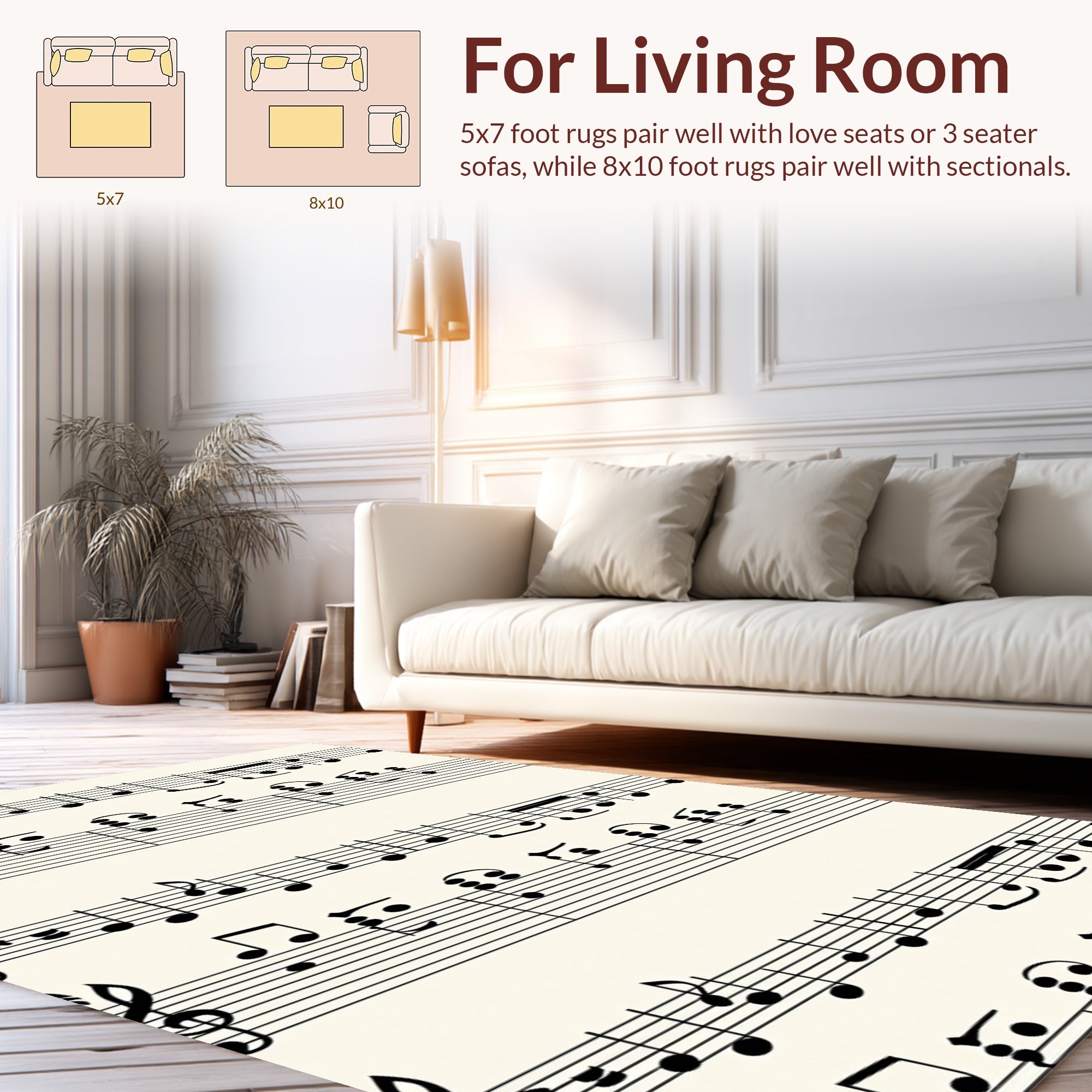 Musical Notes Patterned Design Rug