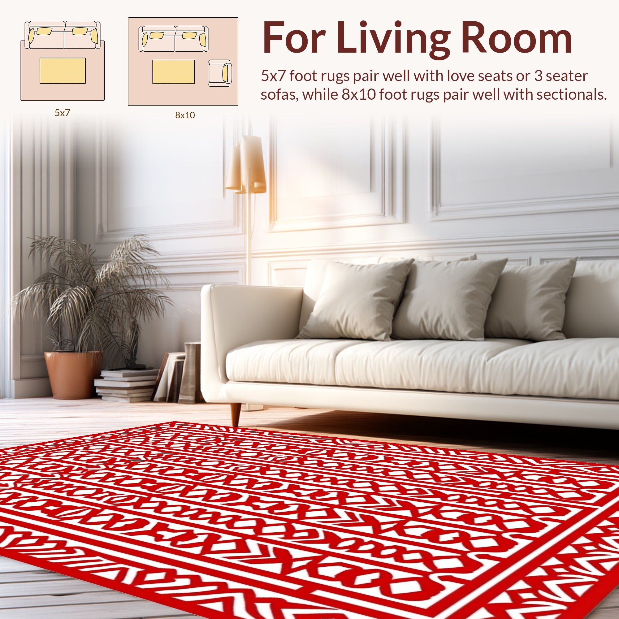 Bold Red Geometric Motif Rug
