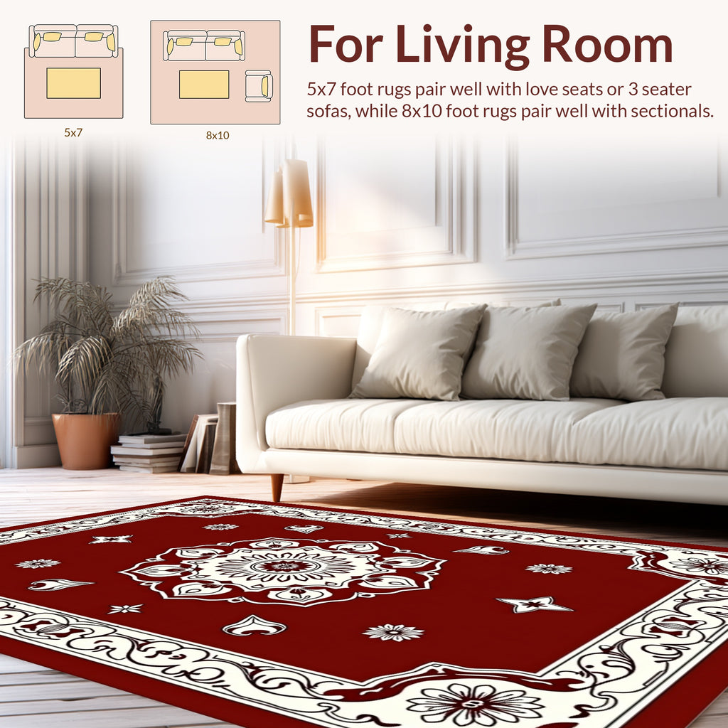 Rich Red Floral Medallion Border Rug