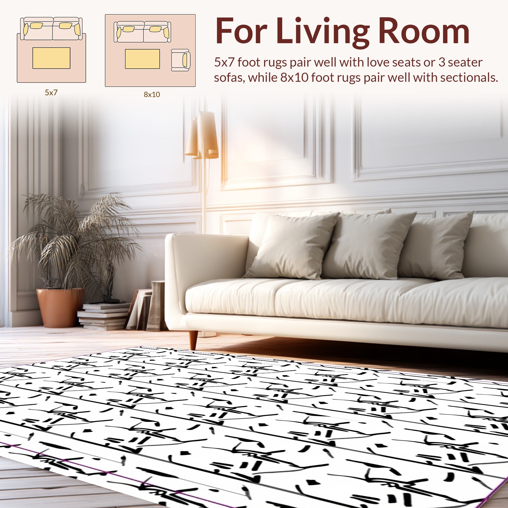 Modern Black White Abstract Figures Rug