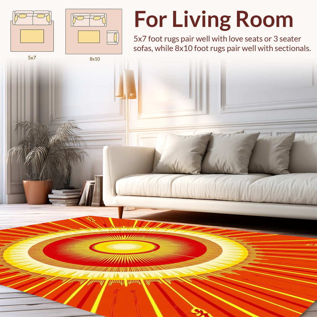 Radiant Sunburst Concentric Circles Pattern Rug