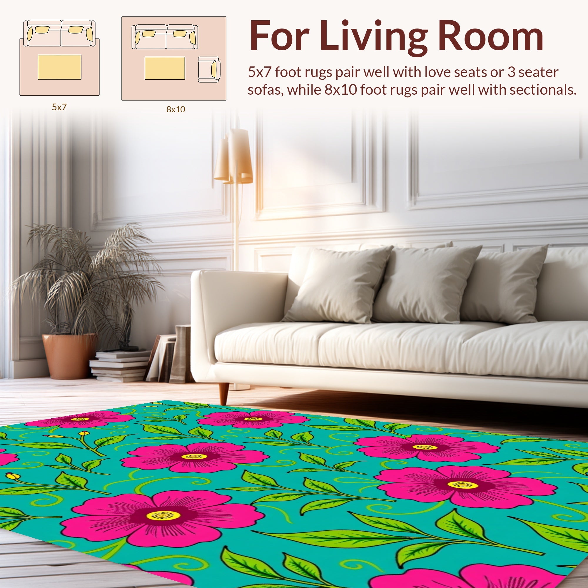 Vibrant Fuchsia Floral Swirl Pattern Rug