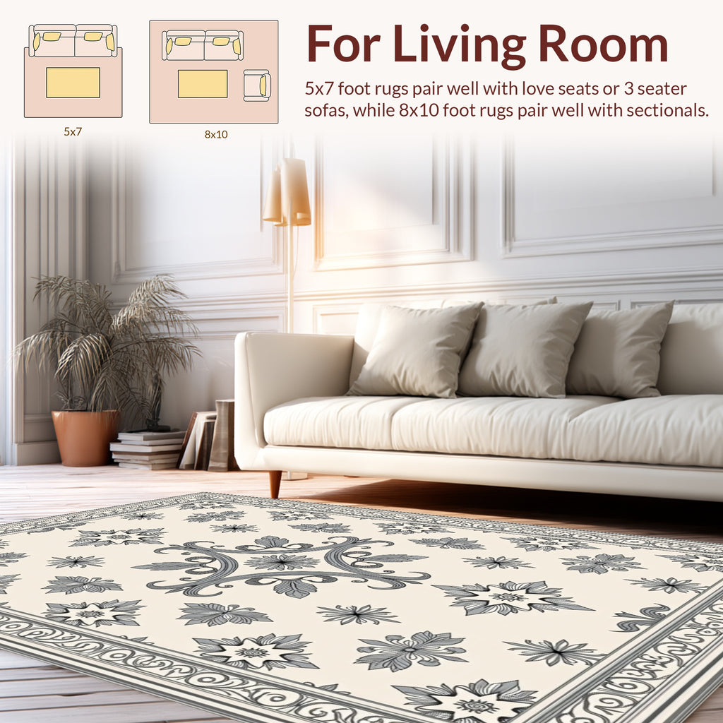 Ornate Floral Scroll Pattern Rug