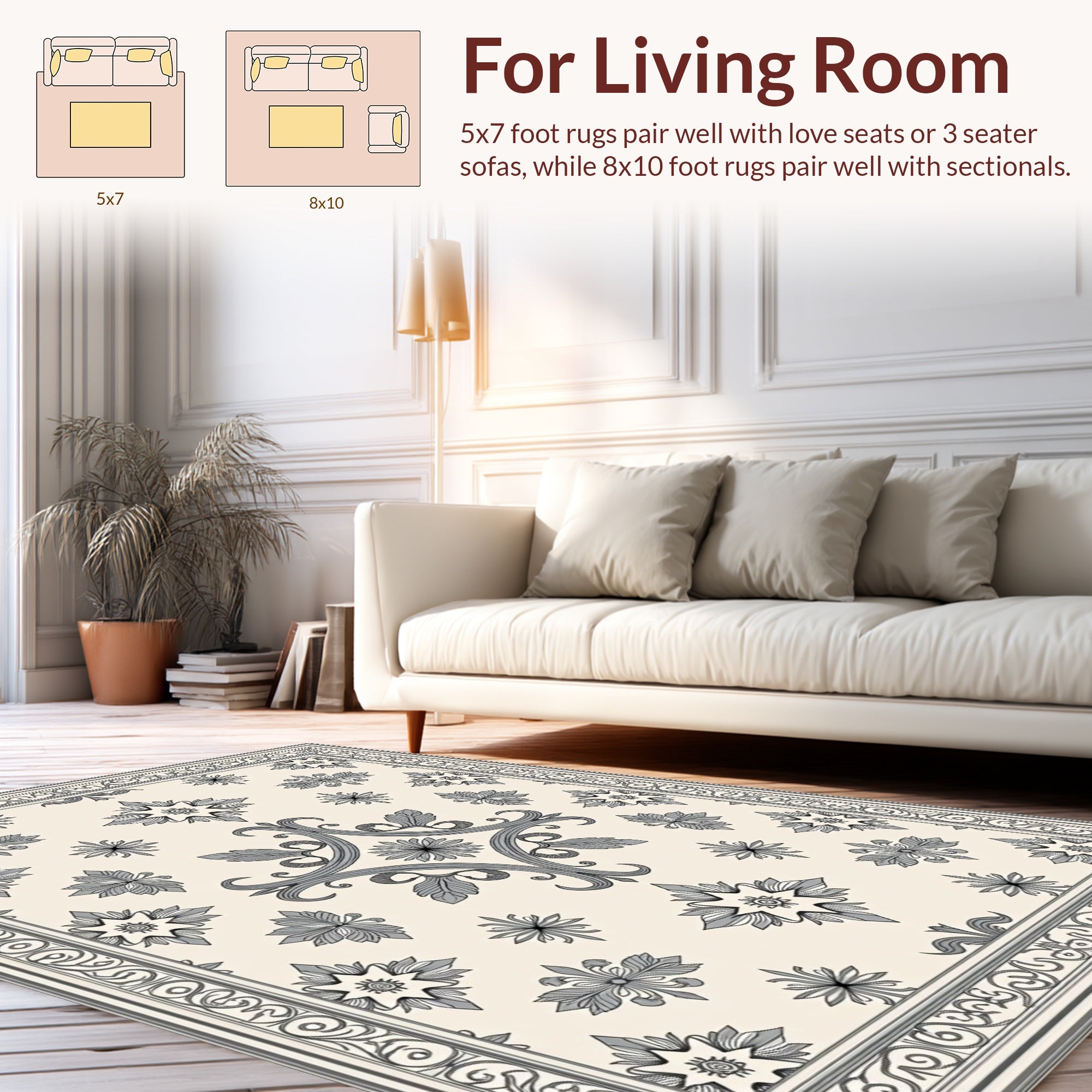 Ornate Floral Scroll Pattern Rug