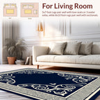 Navy Ivory Ornate Scroll Frame Rug