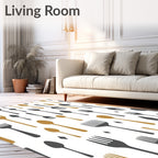 Gold Charcoal Flatware Scattered Whimsical Rug