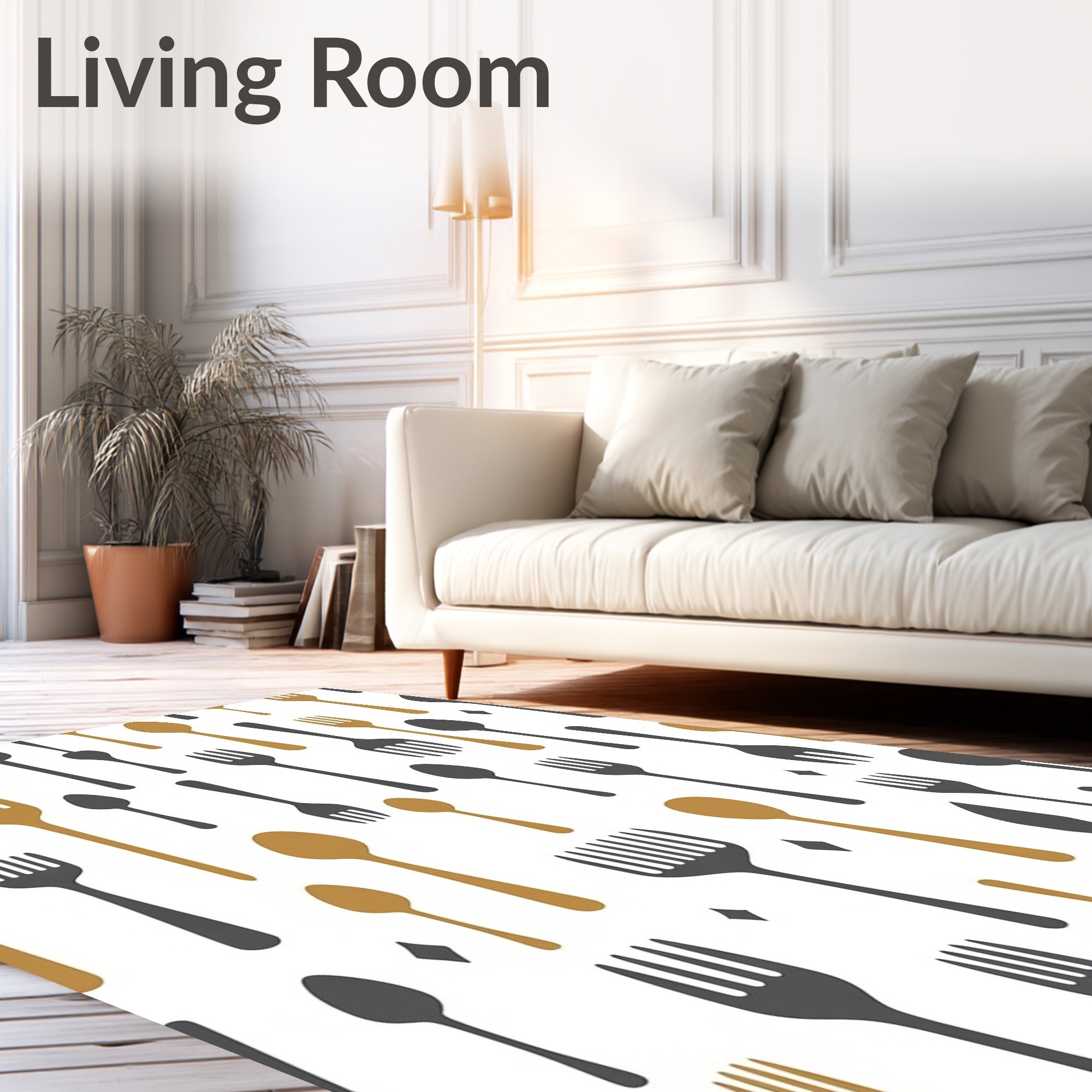 Gold Charcoal Flatware Scattered Whimsical Rug