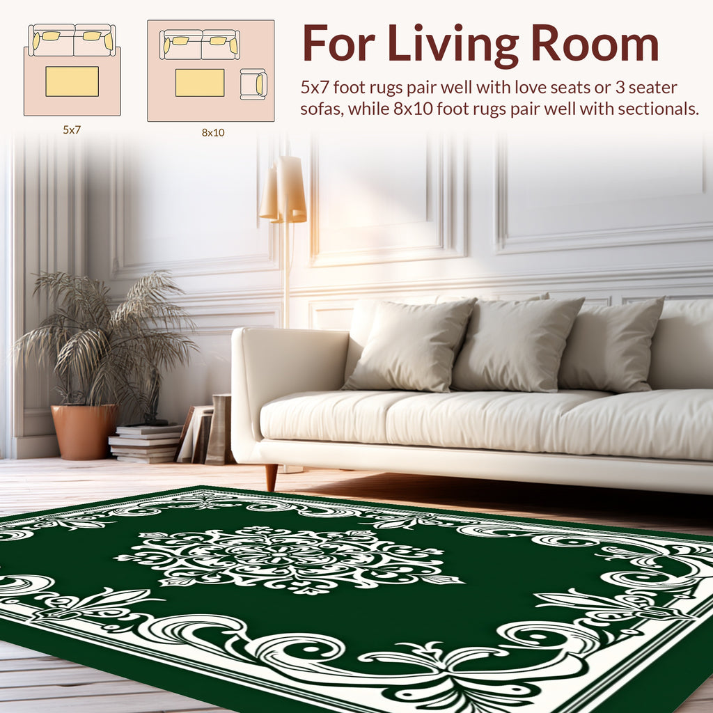 Ornate Cream Floral Swirl Frame Rug