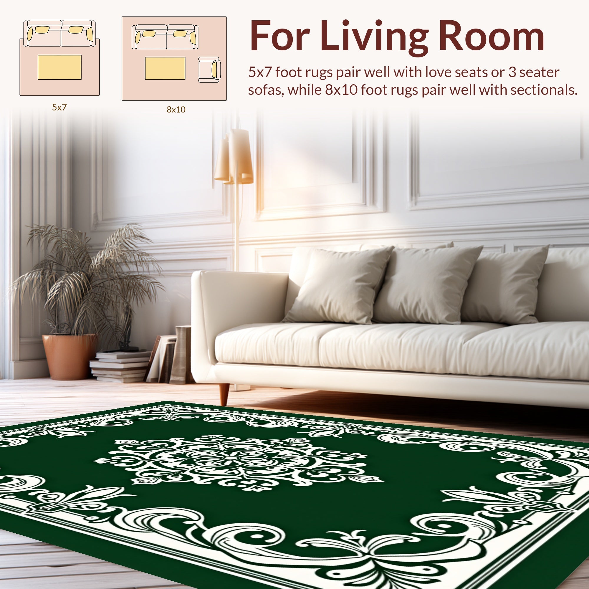 Ornate Cream Floral Swirl Frame Rug