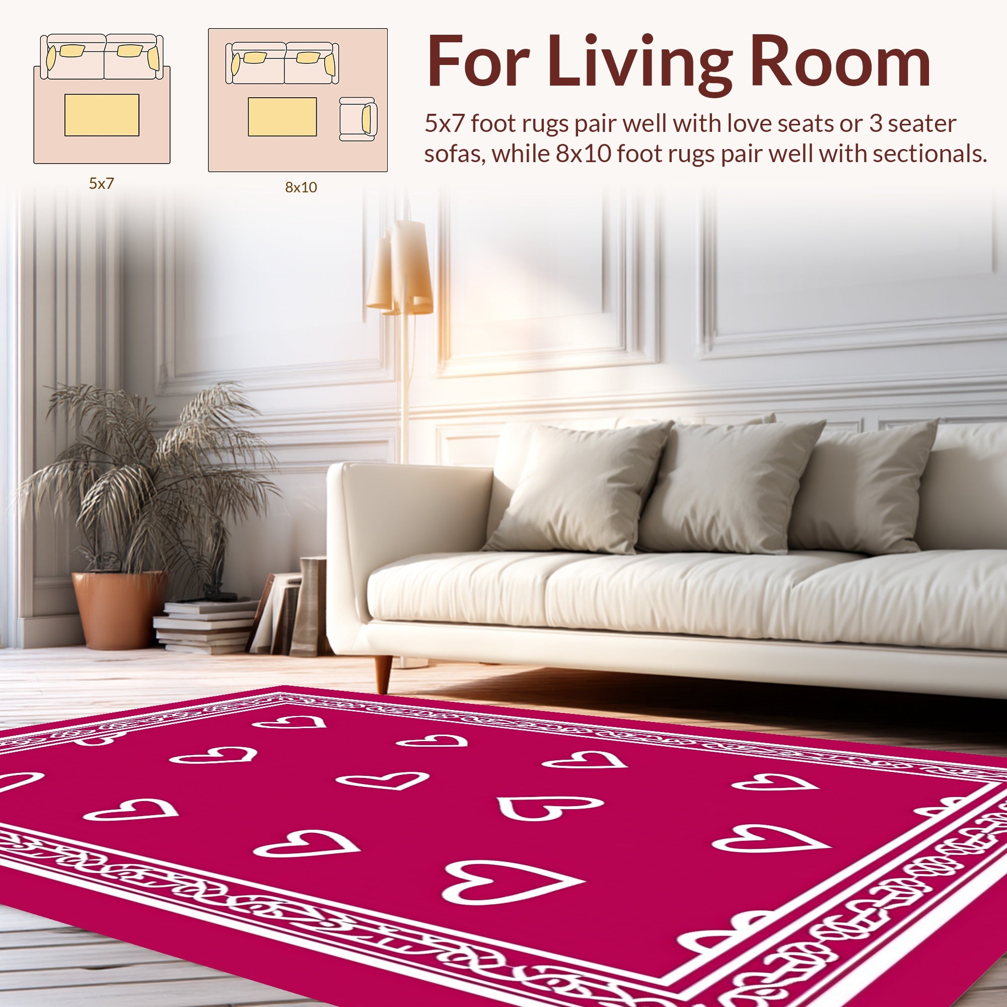 Pink Heart Pattern With Ornate Border Rug