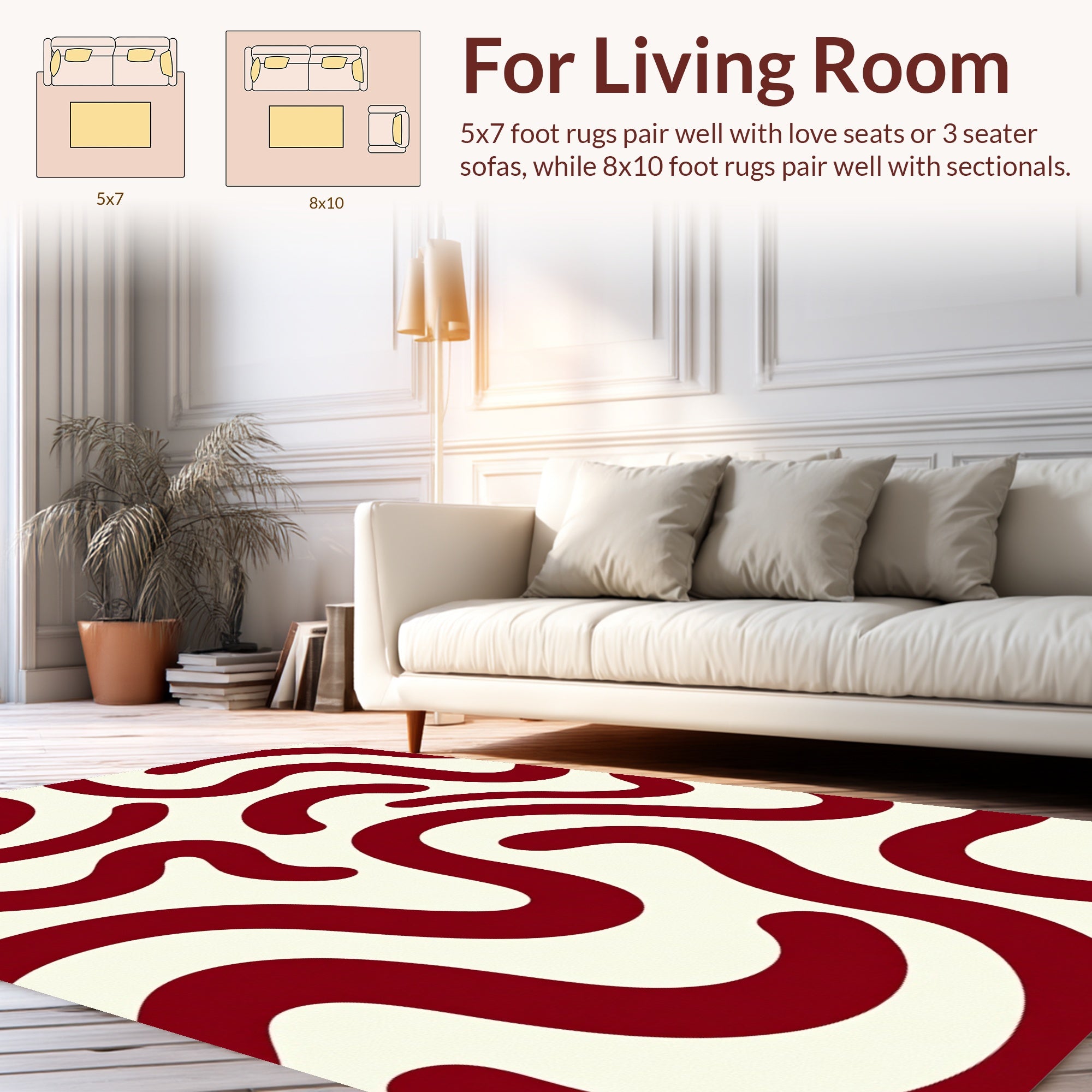 Deep Red Abstract Swirl Design Rug