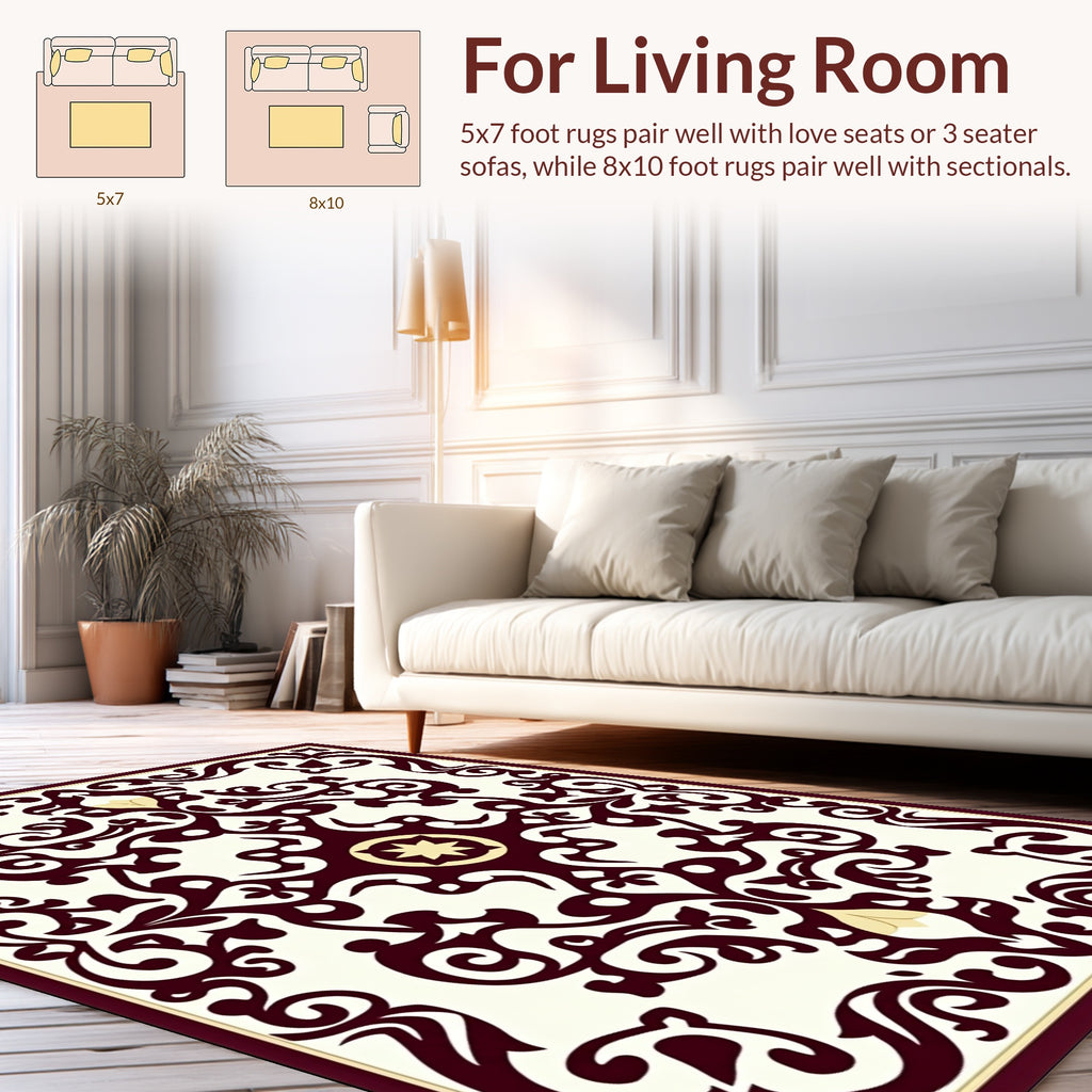 Intricate Scrollwork Crimson Cream Medallion Rug