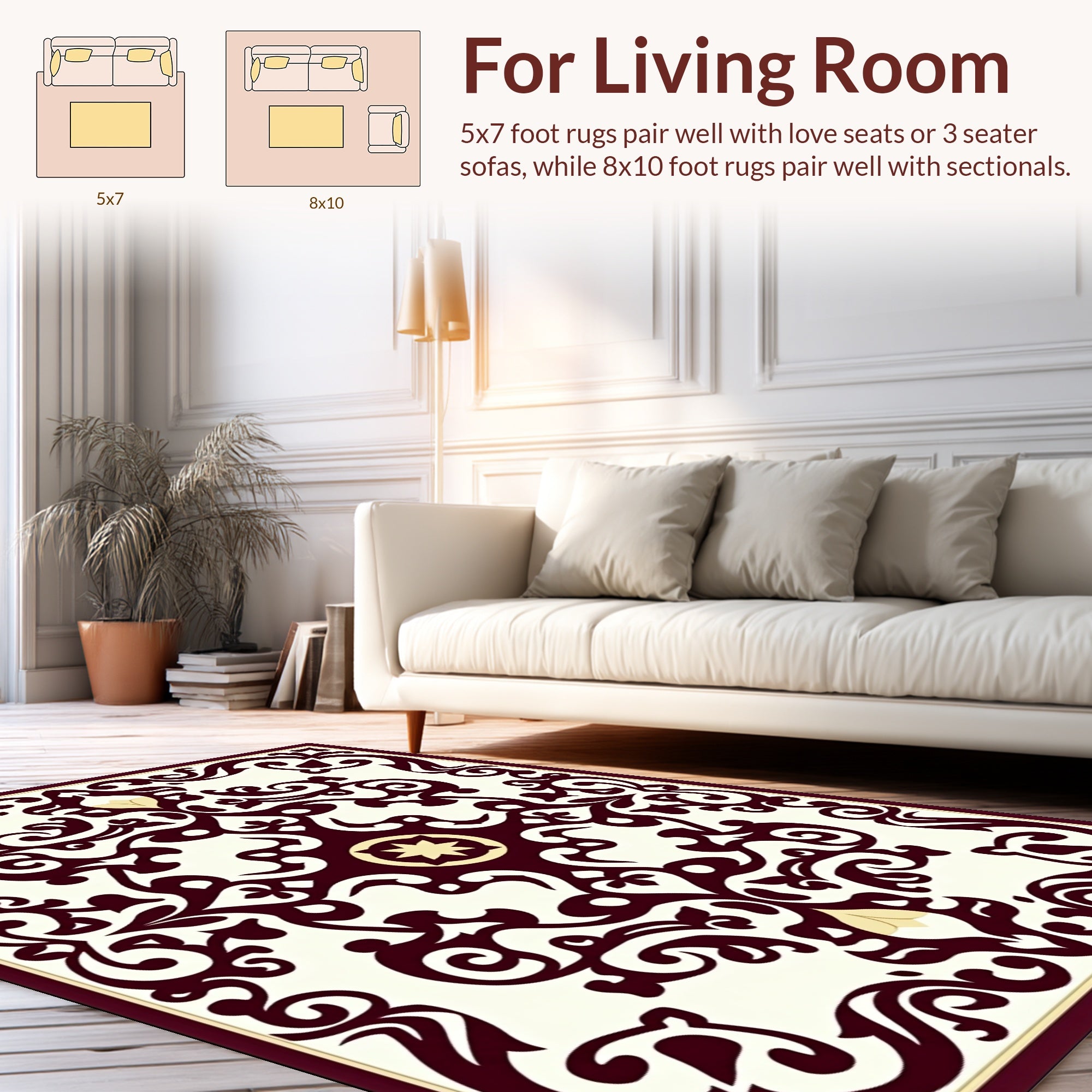 Intricate Scrollwork Crimson Cream Medallion Rug
