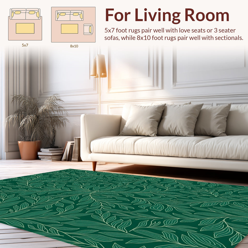 Elegant Green Leaf Pattern Design Rug
