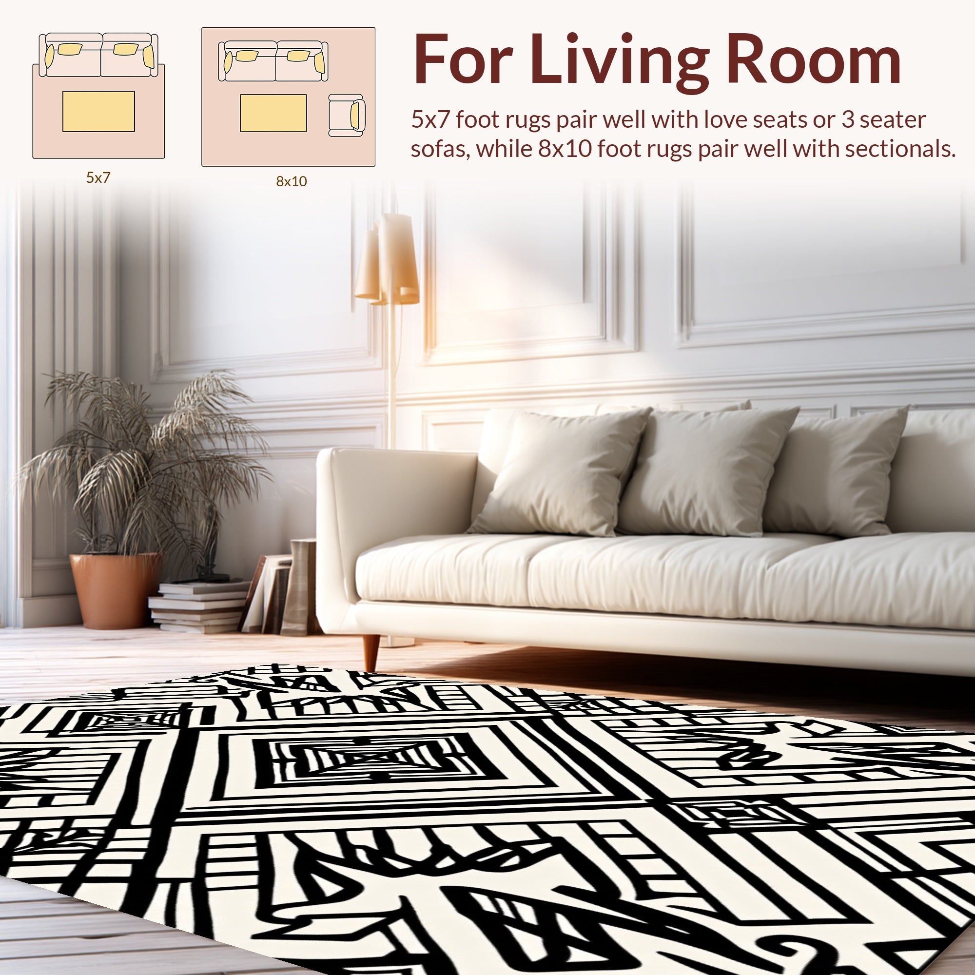 Bold Black White Geometric Pattern Rug
