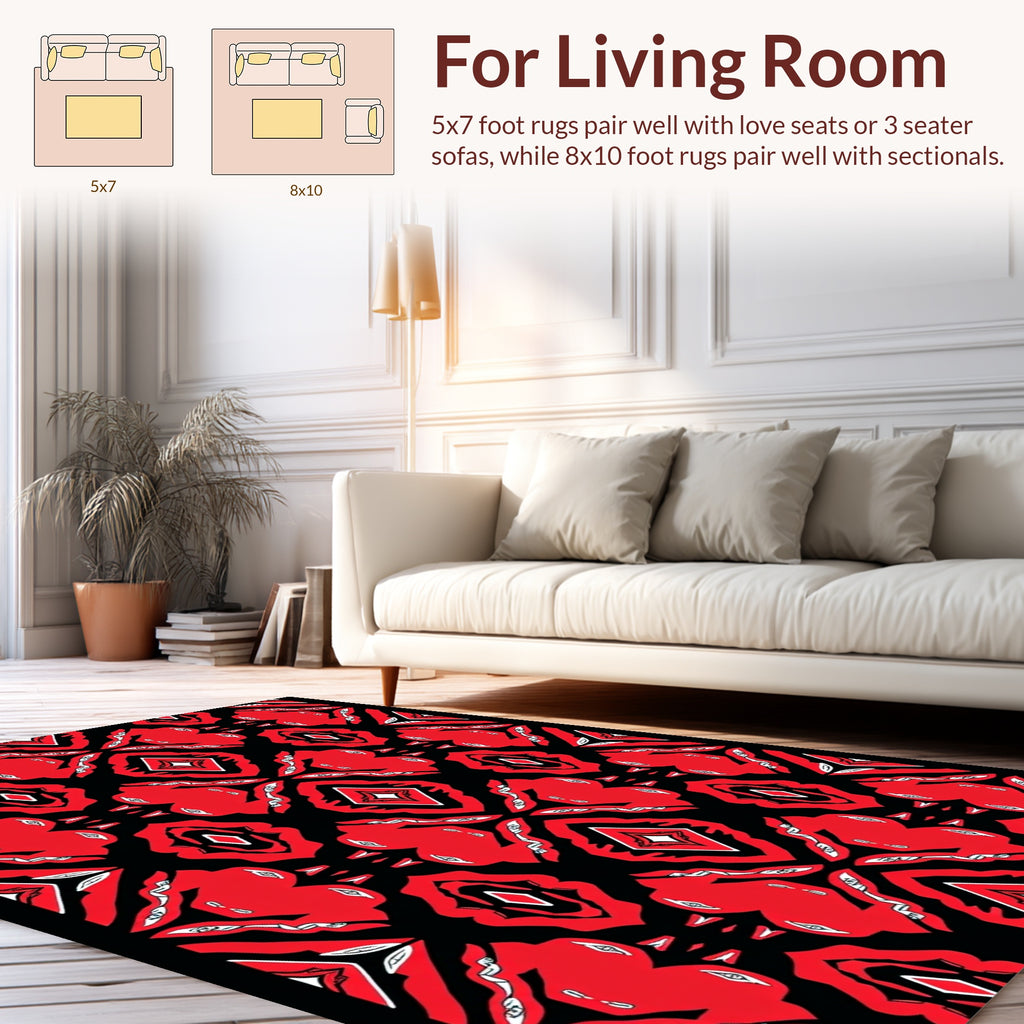 Bold Red Black Geometric Pattern Rug