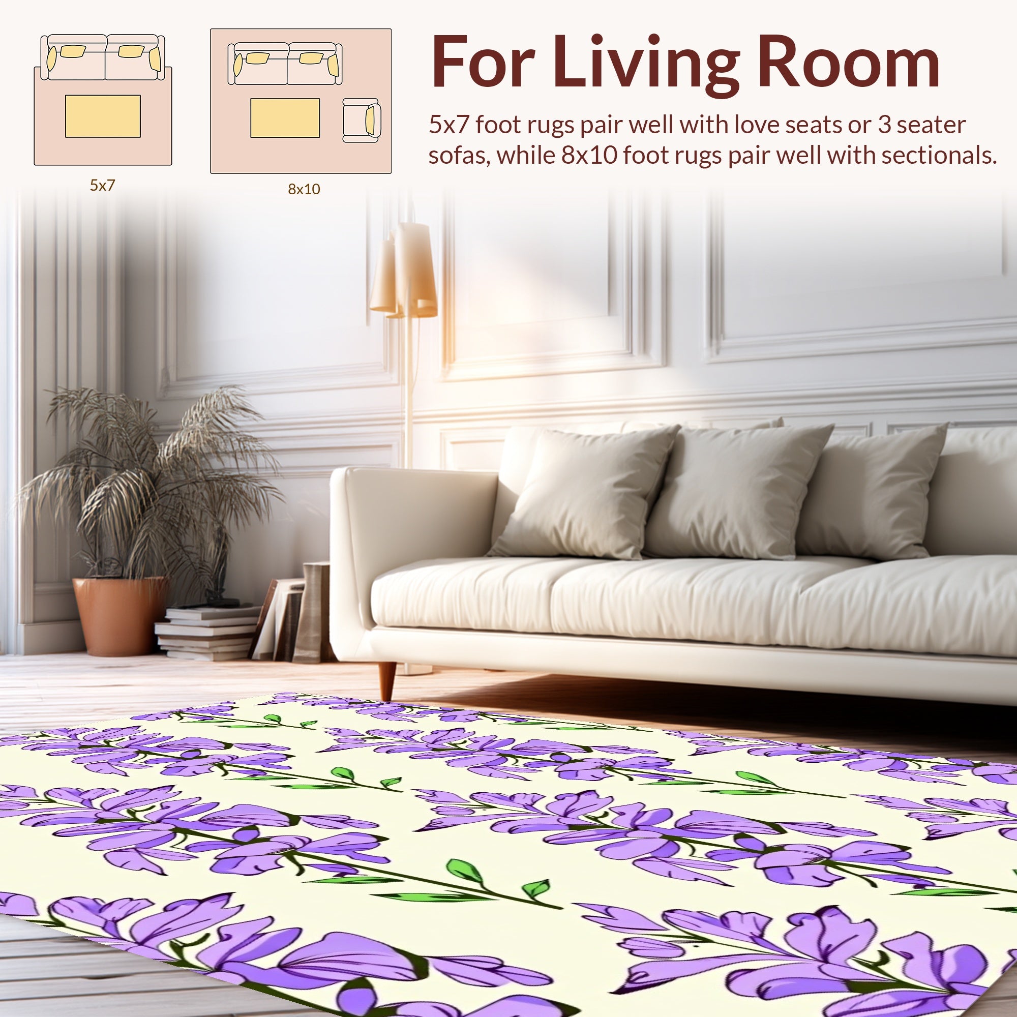 Purple Floral Stem Pattern Design Rug