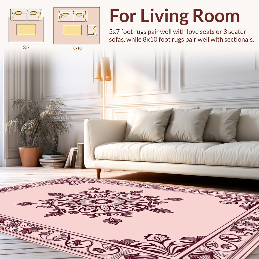 Ornate Floral Mandala Border Design Rug