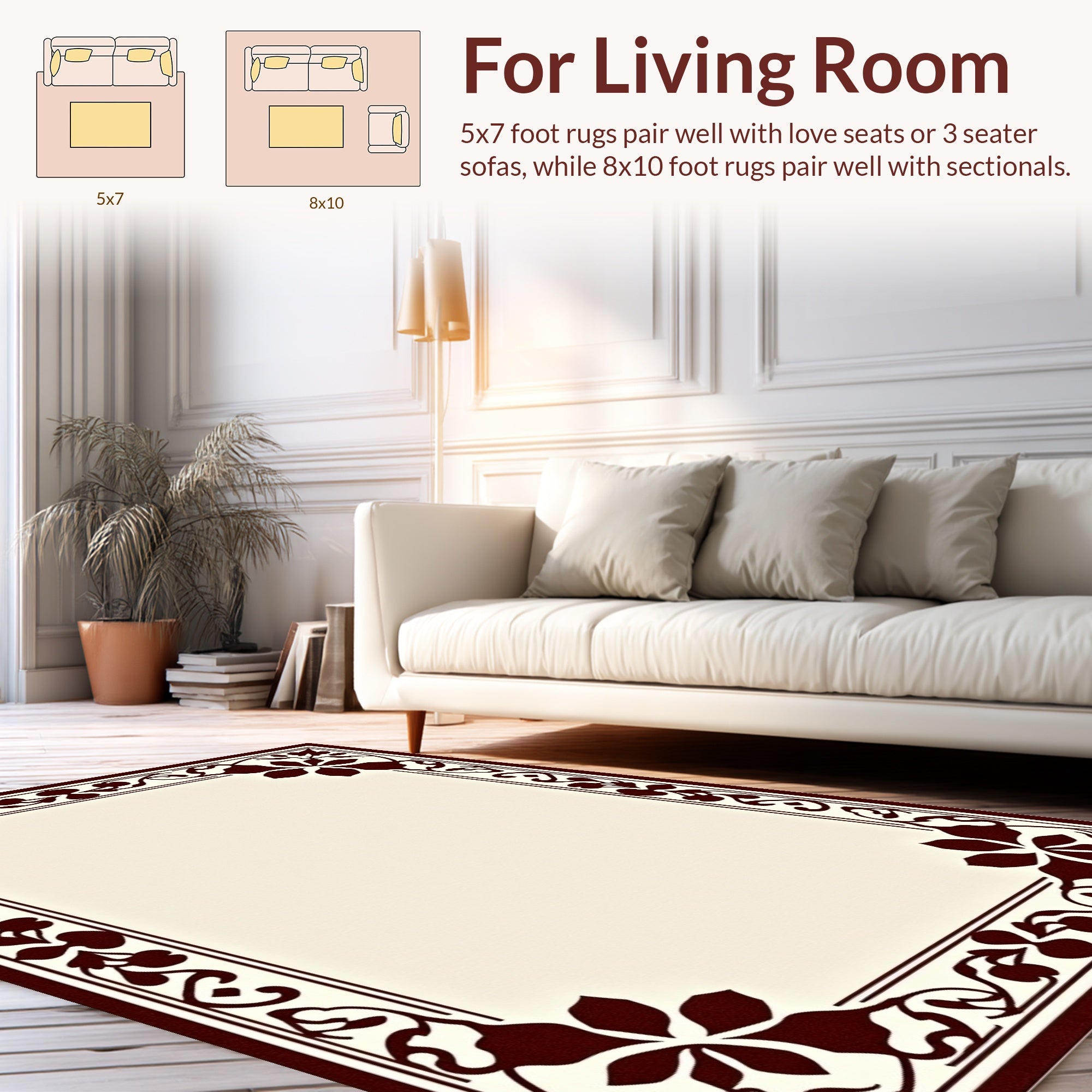 Dark Red Floral Vine Border Rug