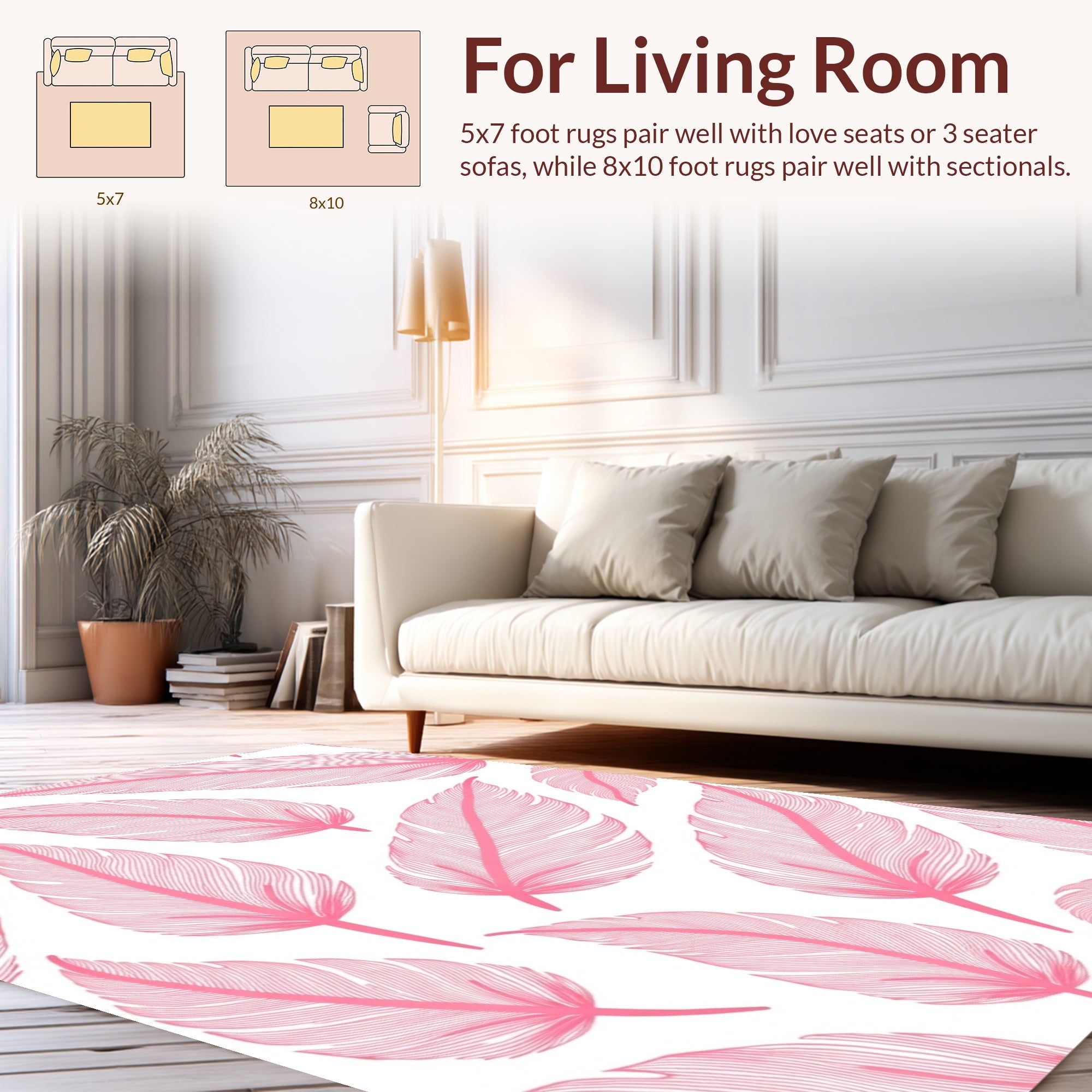 Pink Feather Pattern Design Rug