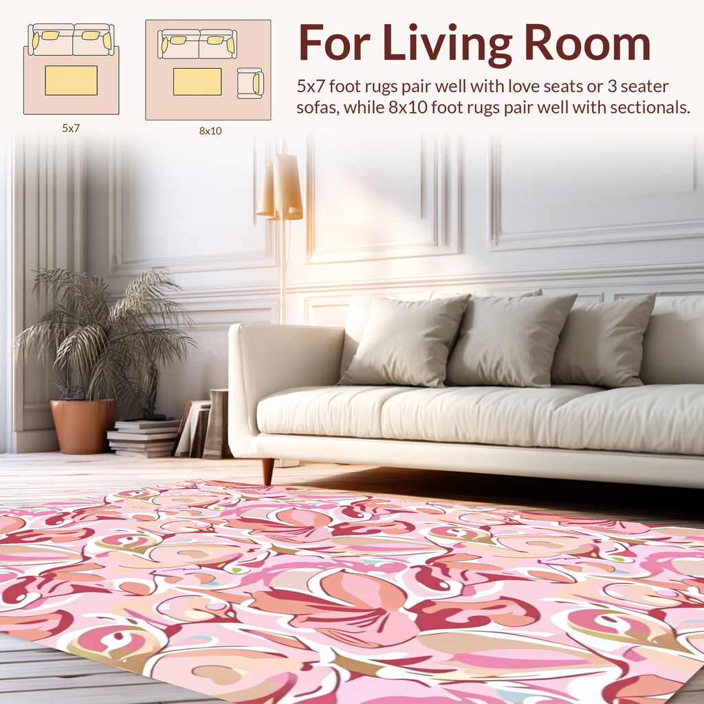 Soft Pink Floral Swirl Pattern Design Rug