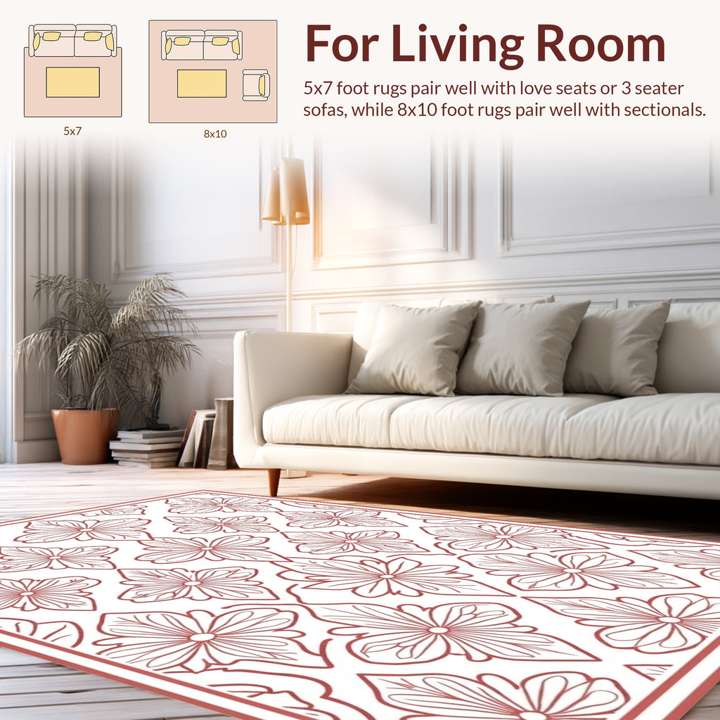 Red Floral Interlocking Patterned Rug