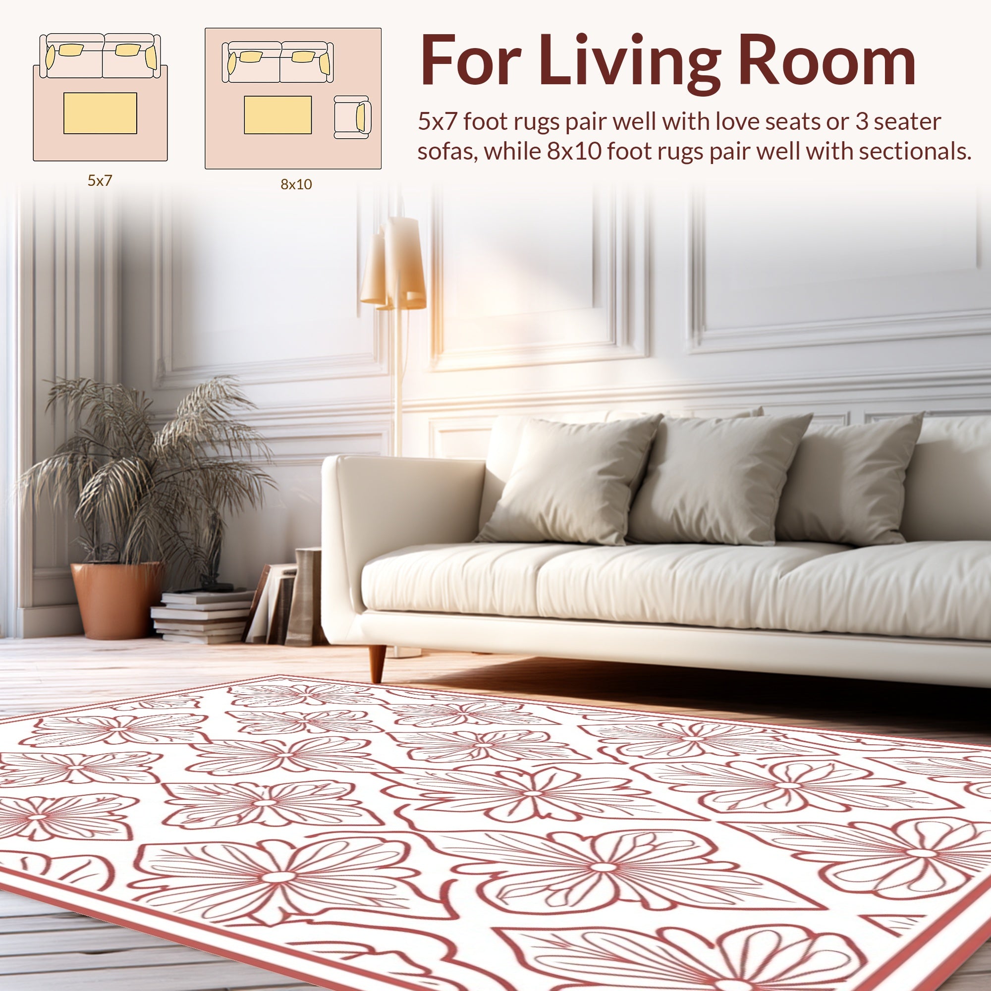 Red Floral Interlocking Patterned Rug