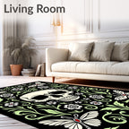 Skull and Butterflies Black Floral Rug