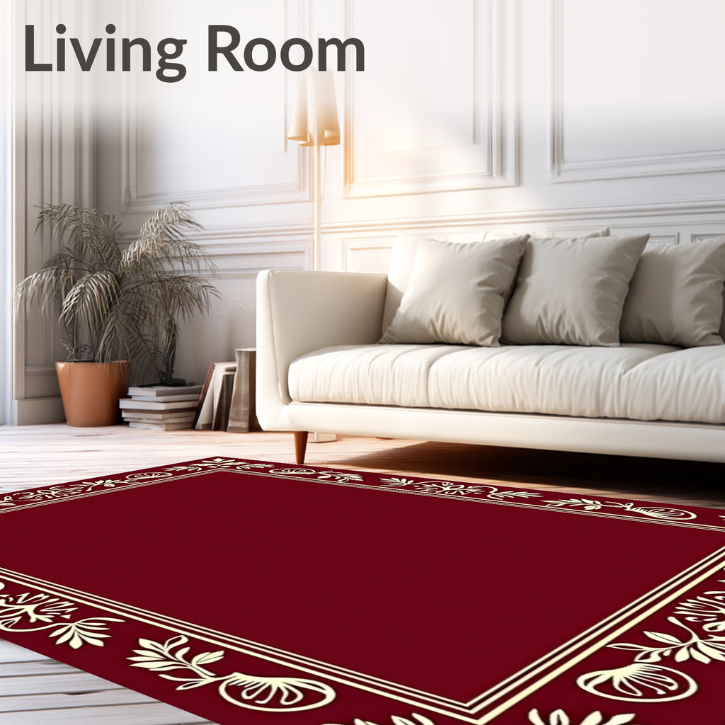 Burgundy Floral Vine Border Rug