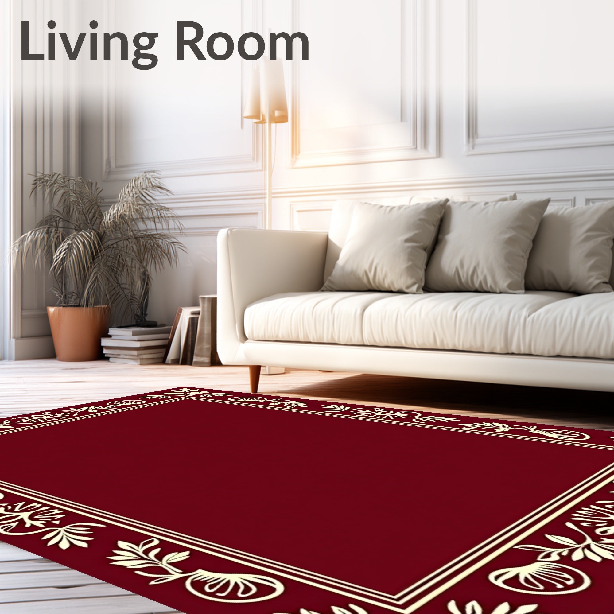 Burgundy Floral Vine Border Rug