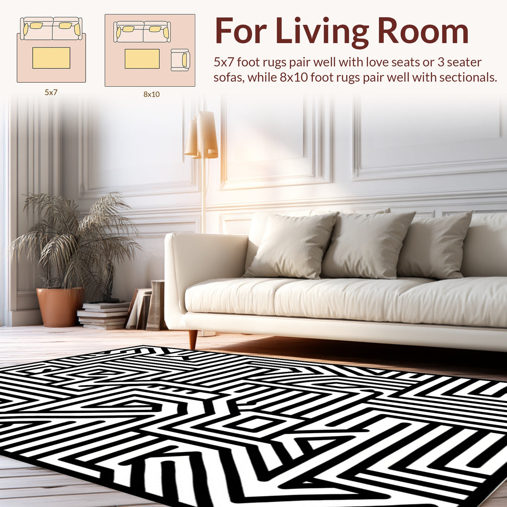 Abstract Line Maze Pattern Rug