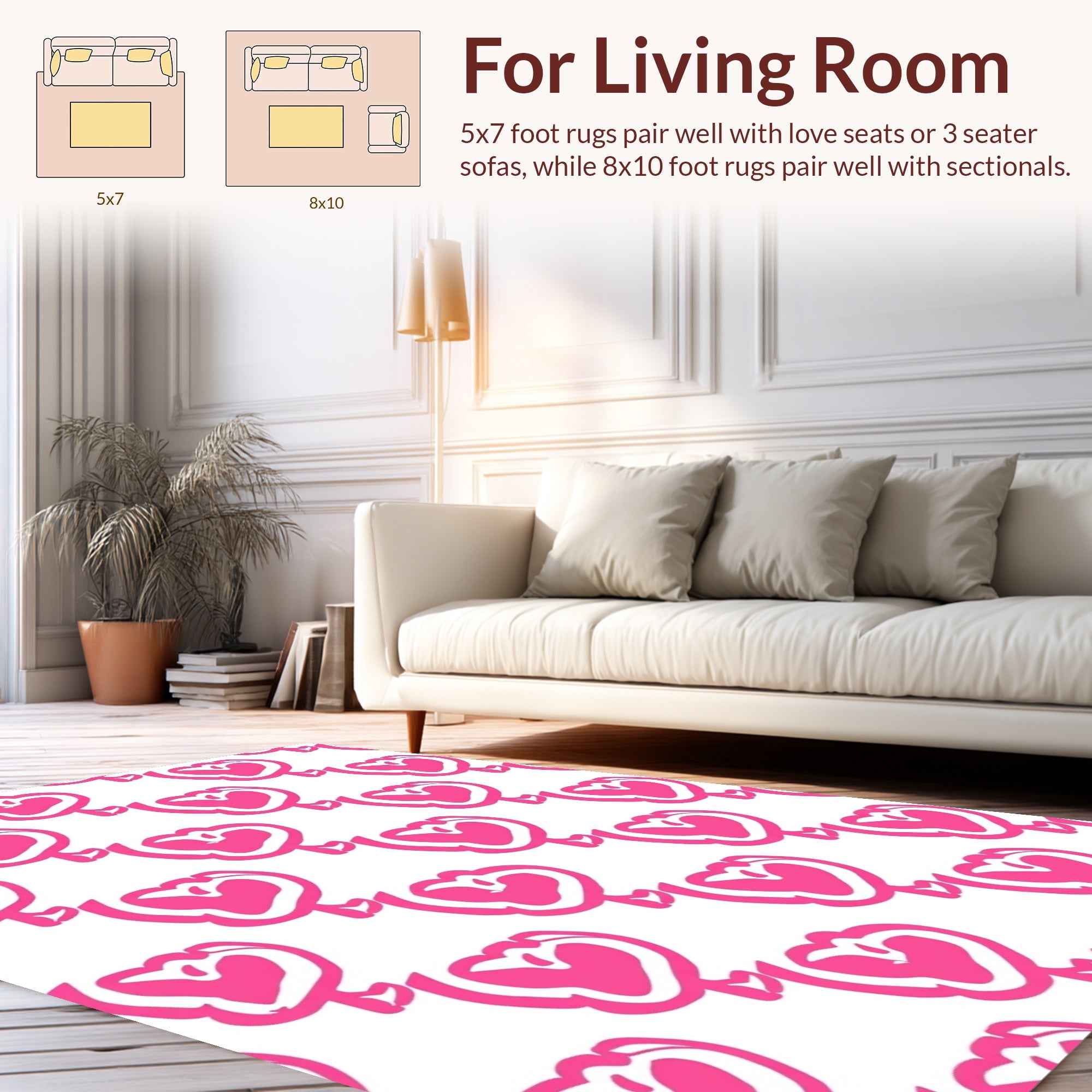 Pink Heart Patterned Whimsical Rug