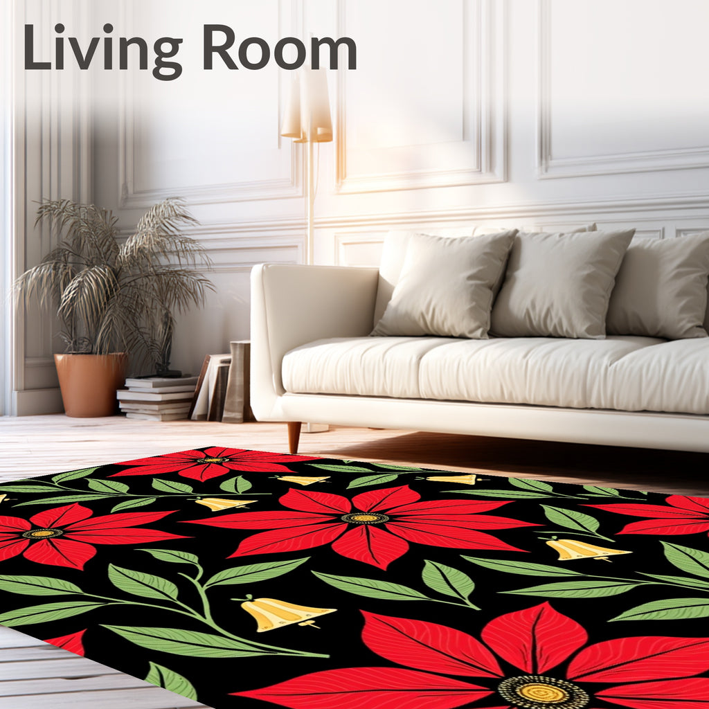 Classic Red Poinsettia Bell Floral Rug